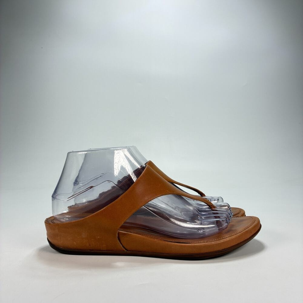 FitFlop Lulu Light Tan Leather Comfort Toe Post Thong Sandals Women's Size 8